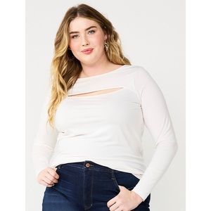 NWT Nine West Fitted Long Sleeve Cutout Top White Plus Size 2X